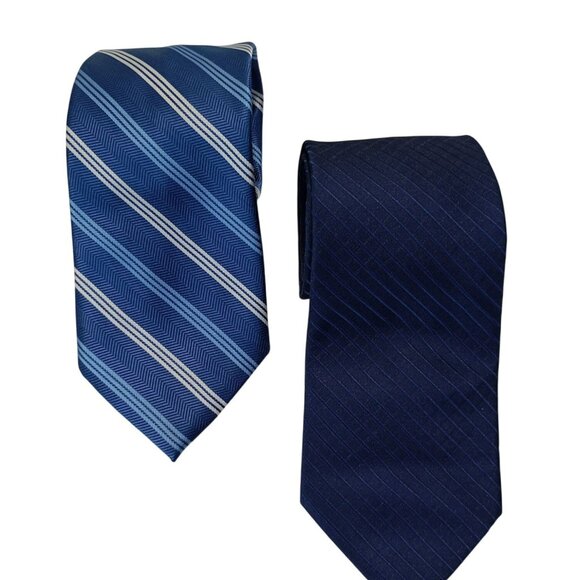 Van Heusen Tie Mens Blue & Navy Striped Patterned Polyester Business Formal Wear - Picture 1 of 2